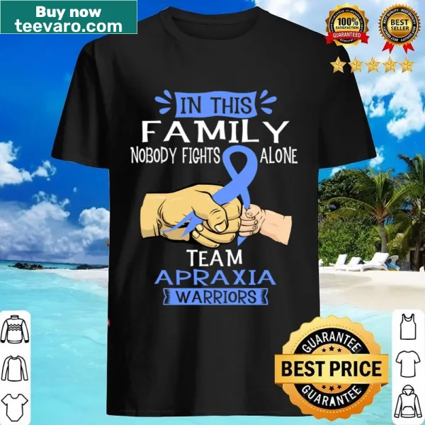 Shirt promoting apraxia awareness with 'Nobody Fights Alone' message