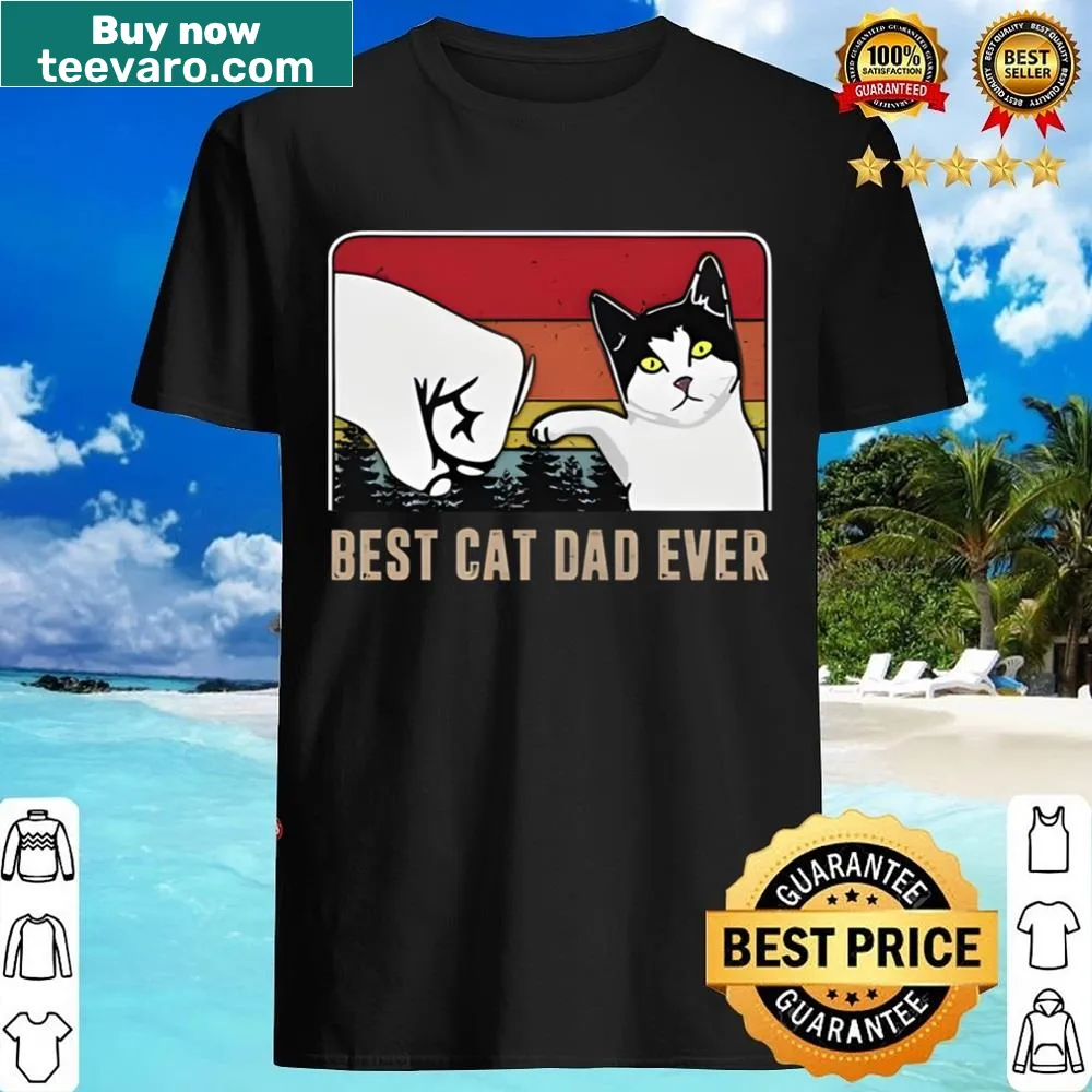 Vintage-style shirt with 'Best Cat Dad Ever' and sunset graphic