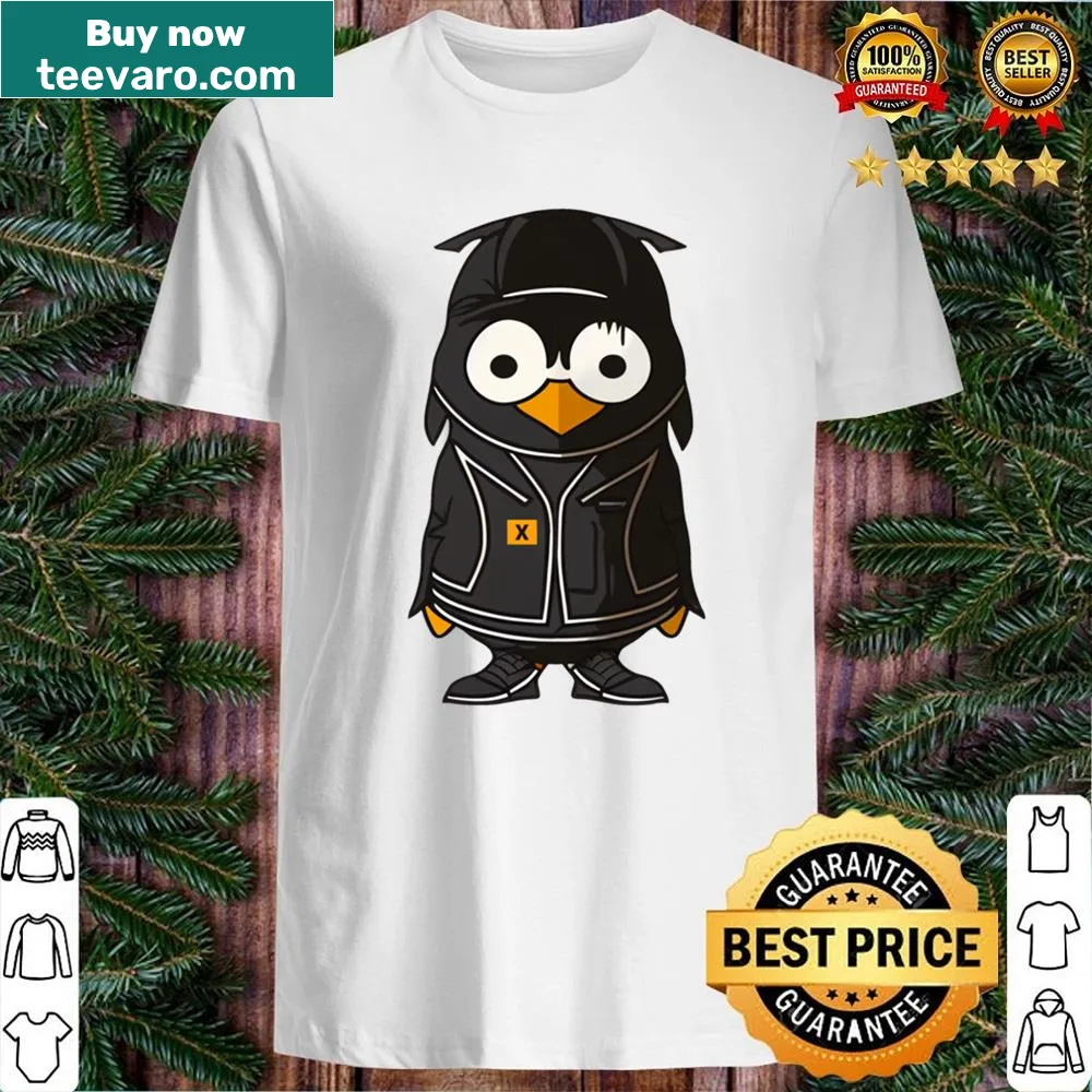Adorable black penguin wearing sportswear on T-shirt