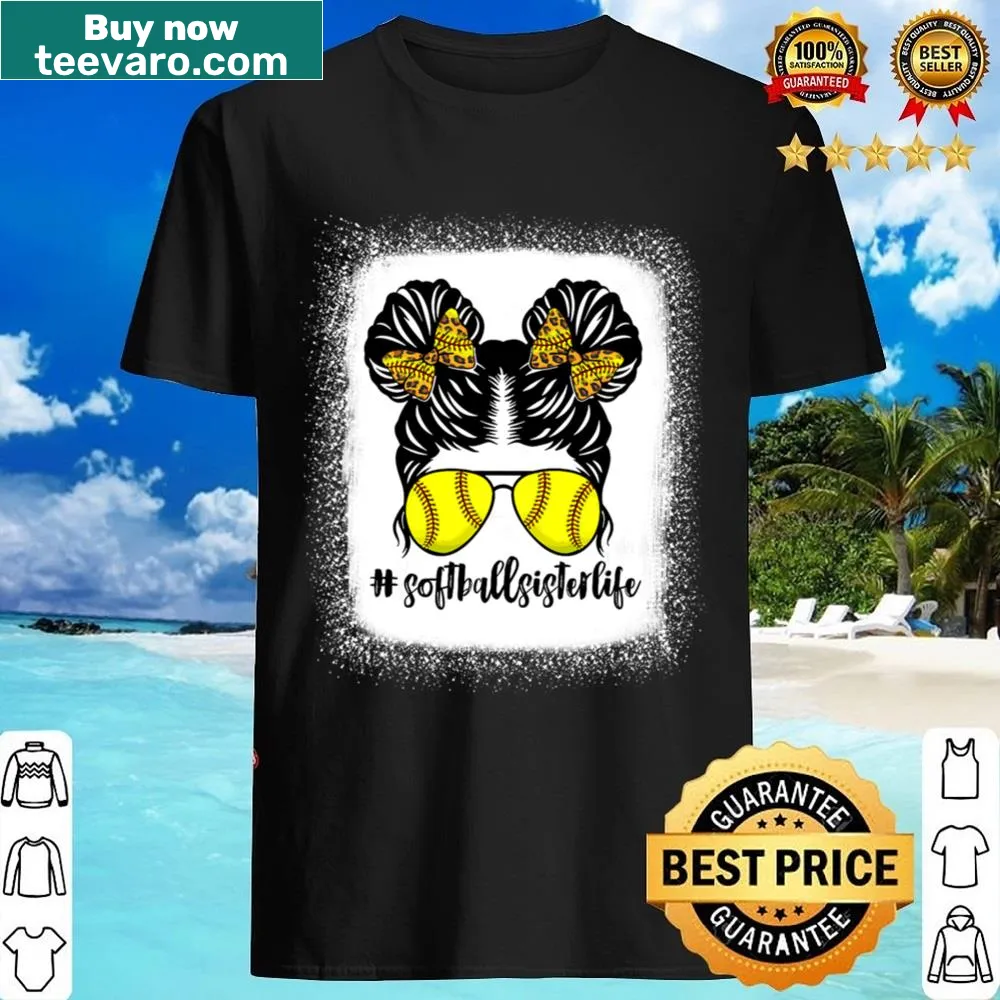 Toddler shirt with bleached leopard and messy bun softball theme