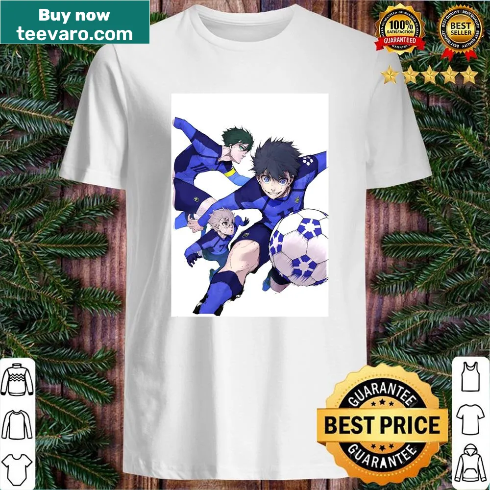 Shirt depicting Isagi and Nagi from Blue Lock in action poses.