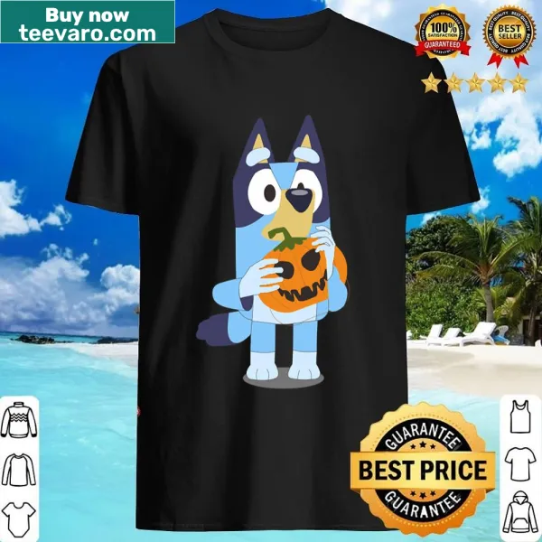 Bluey-themed shirt featuring a Halloween mask illustration