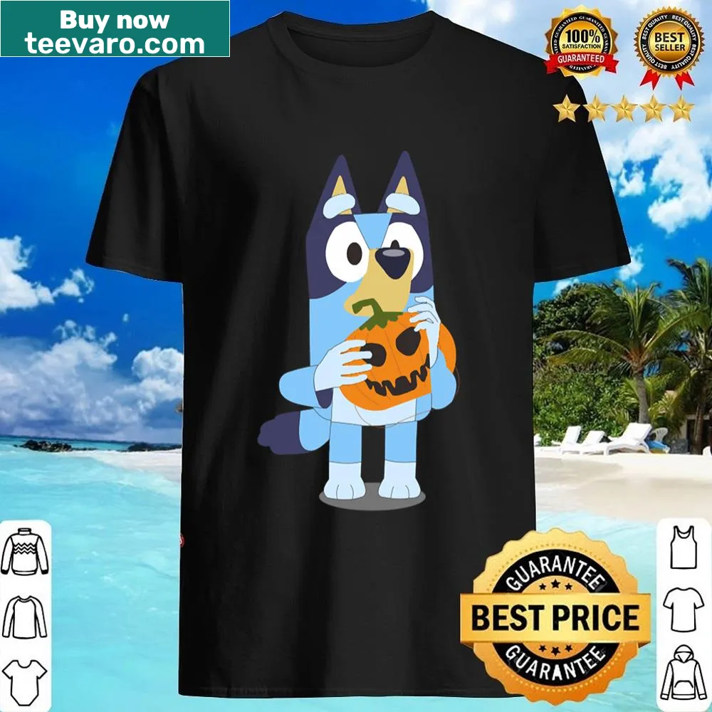 Bluey-themed shirt featuring a Halloween mask illustration
