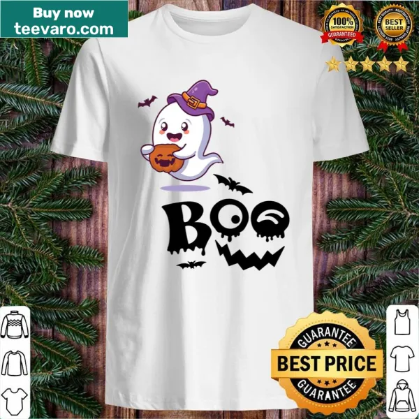 Friendly ghost character on a playful Halloween shirt