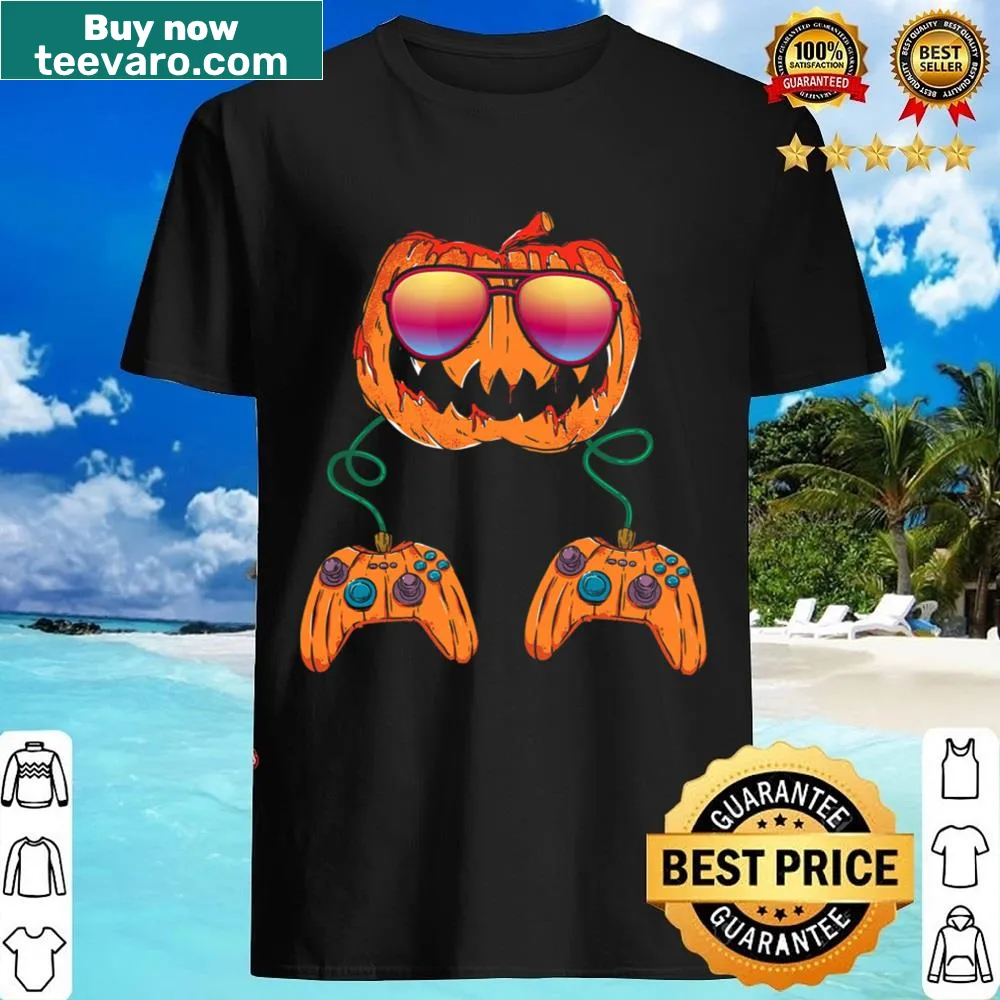Fun Jack O Lantern Halloween shirt for boys with gaming theme