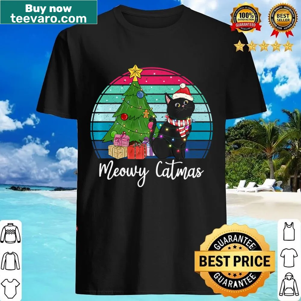 Funny Christmas shirt featuring a cat and tree design
