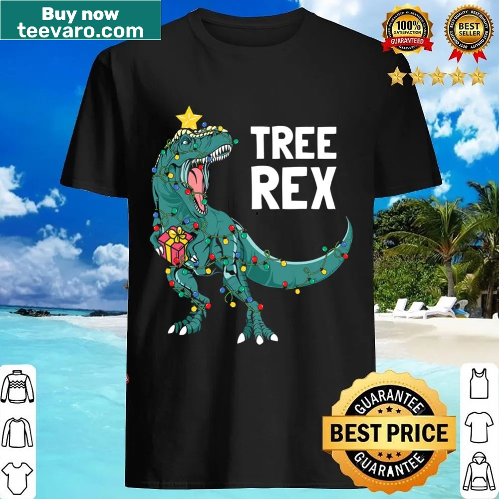 Funny Christmas dinosaur shirt with T-Rex and lights