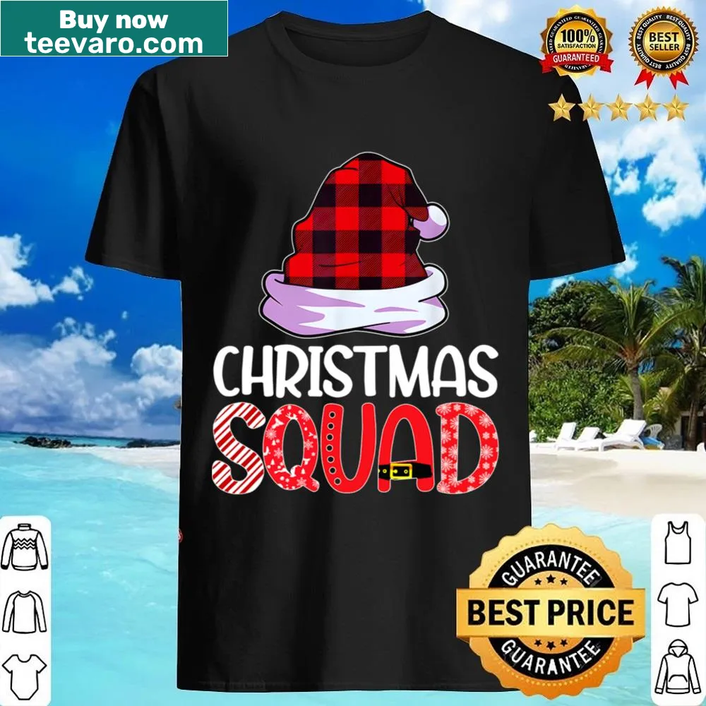 Matching family Christmas shirt with red plaid pattern.