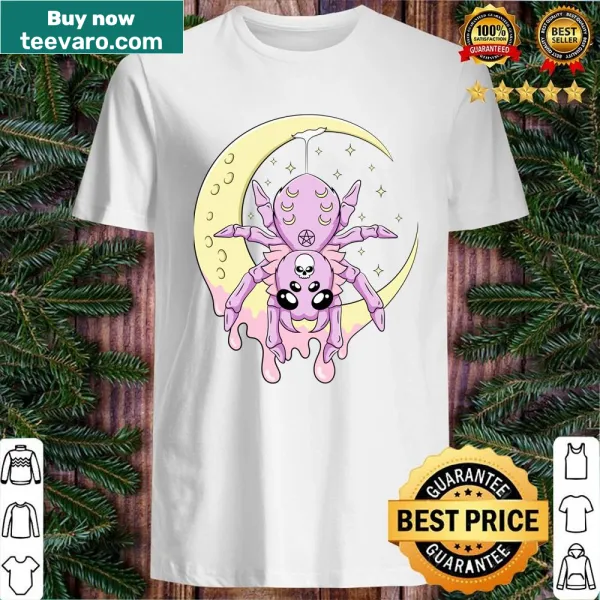 Kawaii pastel goth spider graphic on a cute shirt