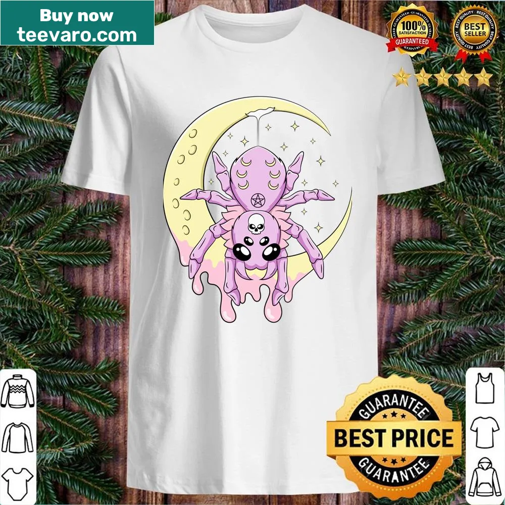 Kawaii pastel goth spider graphic on a cute shirt