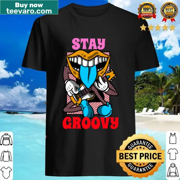 Retro graphic shirt featuring a crazy face rocking on an electric guitar
