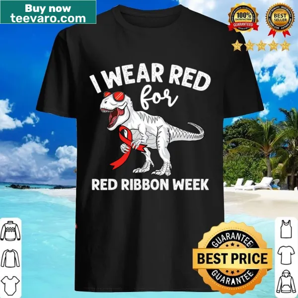 Dinosaur graphic on shirt promoting Red Ribbon Week awareness