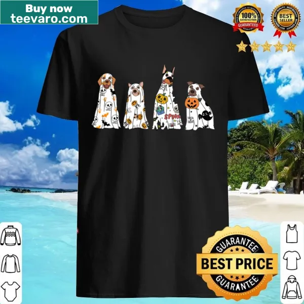 Cute dog dressed as ghost graphic on Halloween shirt