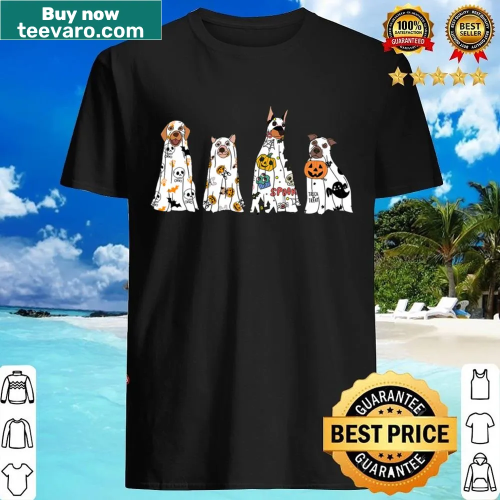 Cute dog dressed as ghost graphic on Halloween shirt