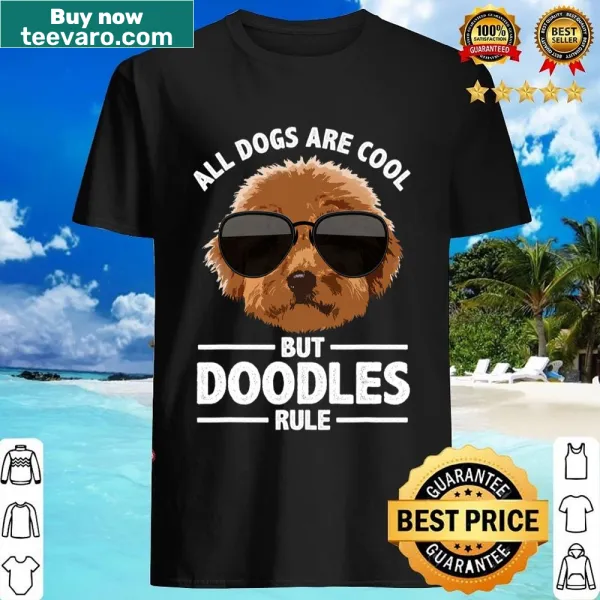 Whimsical doodle dog illustration on a shirt for doodle lovers.