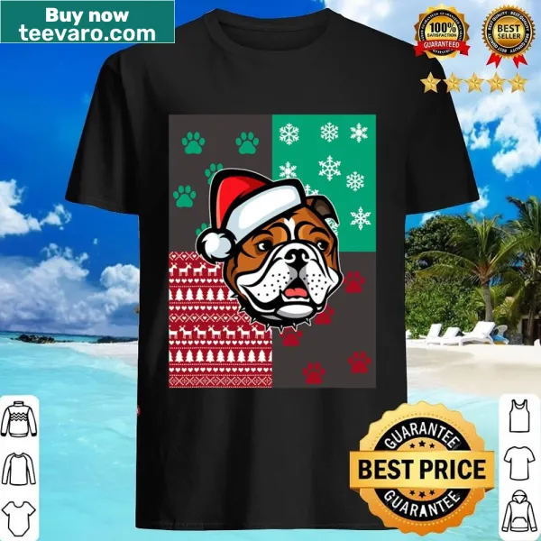Cute English Bulldog Santa illustration for Christmas pajama shirt