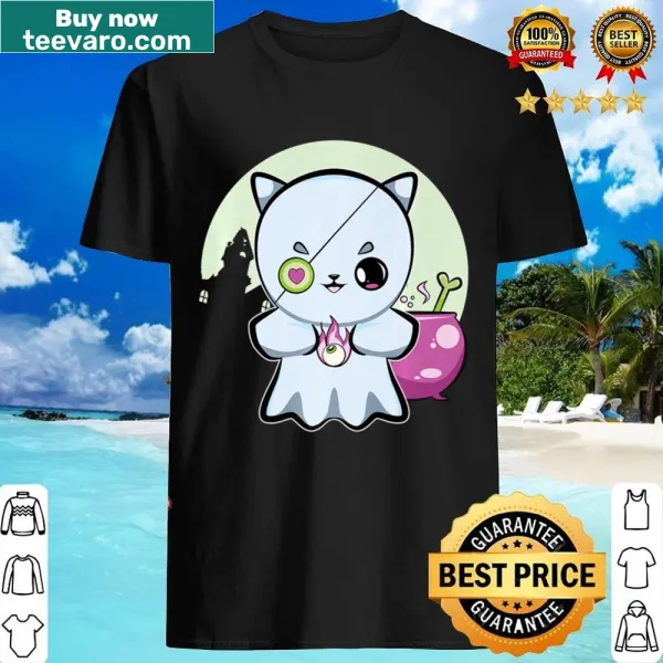 Pastel goth cat ghost shirt with magical fire and occult elements