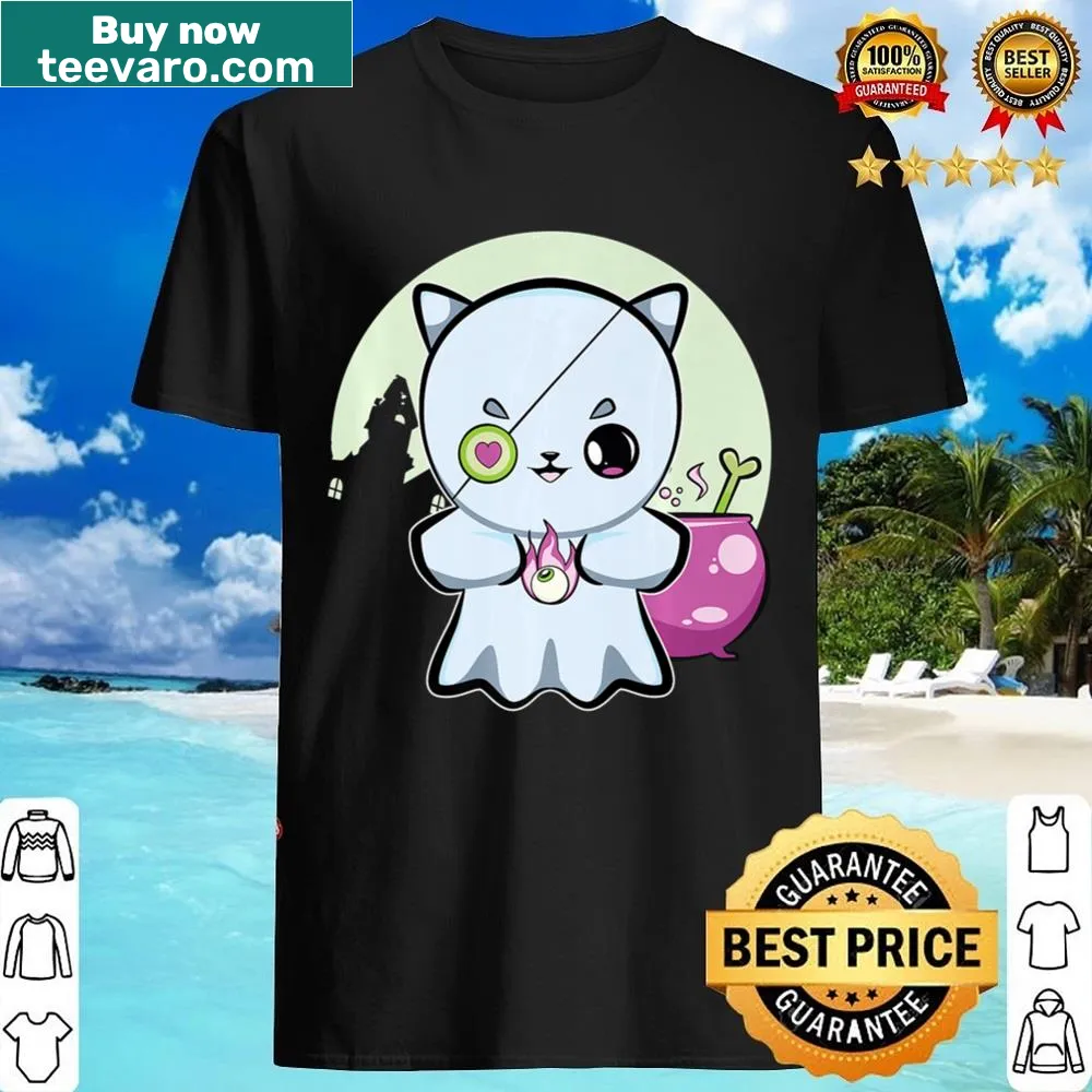 Pastel goth cat ghost shirt with magical fire and occult elements