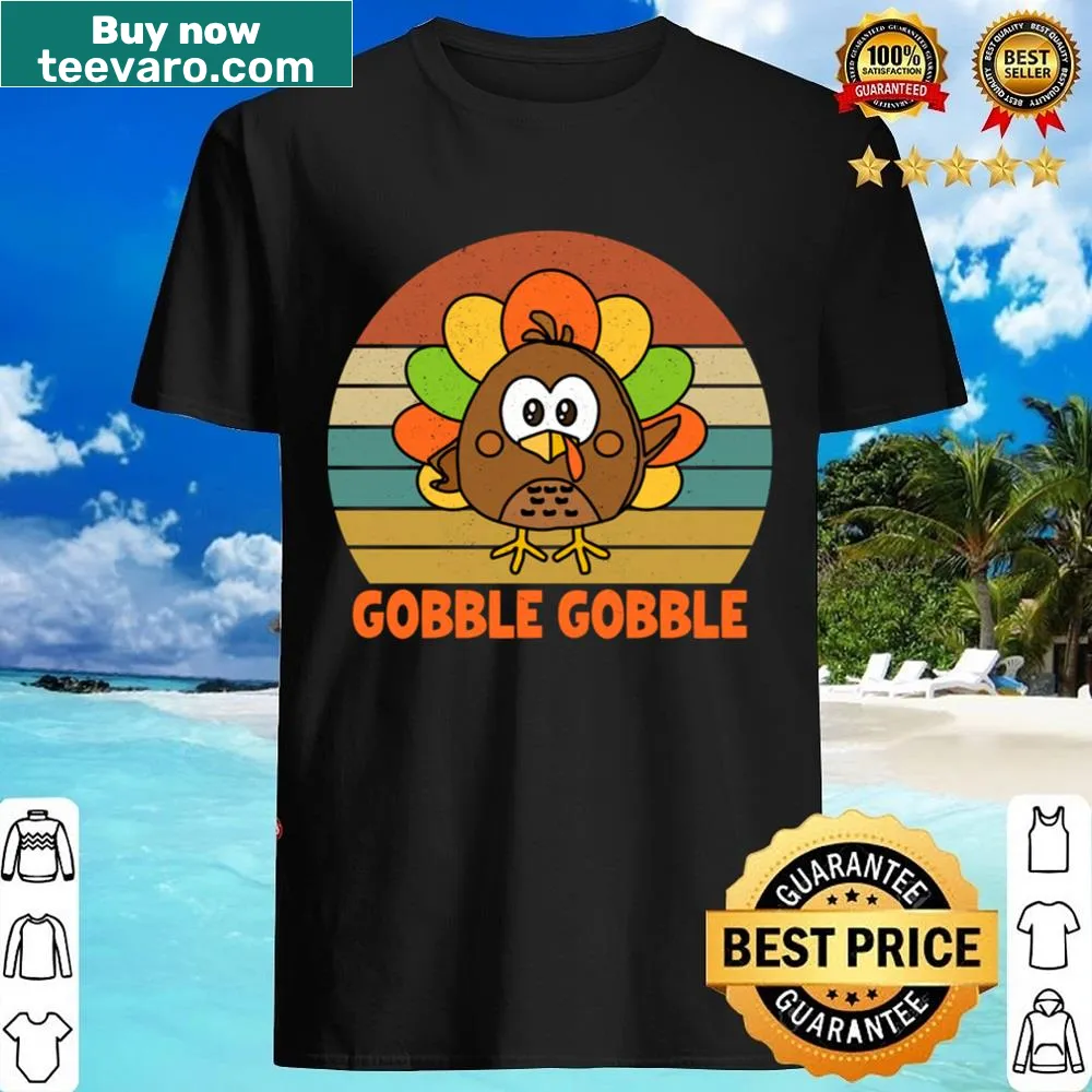 Cute vintage-style Thanksgiving shirt with turkey and pilgrim graphic