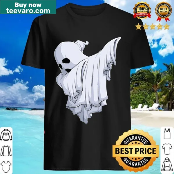 Dabbing ghost graphic on a kids Halloween shirt with 'Boo' text