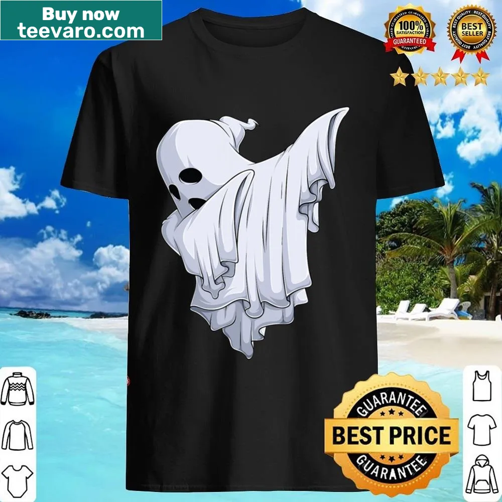 Dabbing ghost graphic on a kids Halloween shirt with 'Boo' text