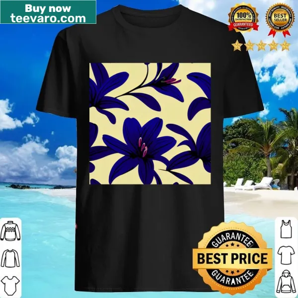 Floral pattern shirt featuring dark purple lilies in a seamless design