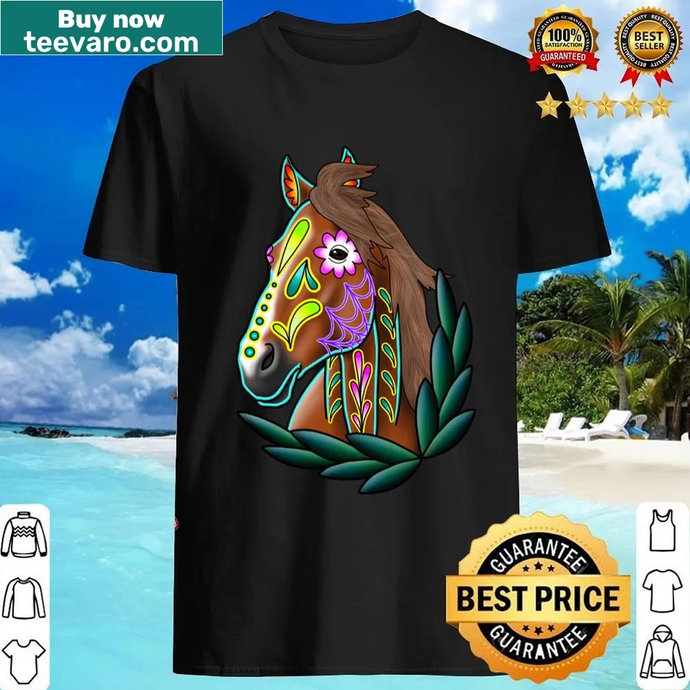 Sugar skull horse design for Day of the Dead on a t-shirt