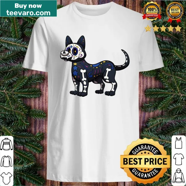 Day of the Dead dog shirt featuring a decorated sugar skull design
