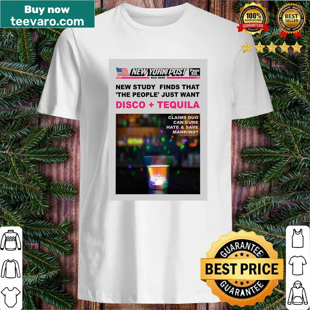 T-shirt featuring disco ball and tequila shot illustrations