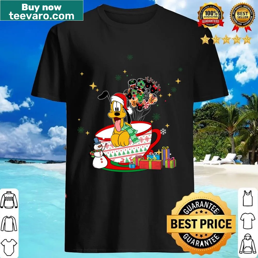 Dog in teacup graphic on Christmas shirt
