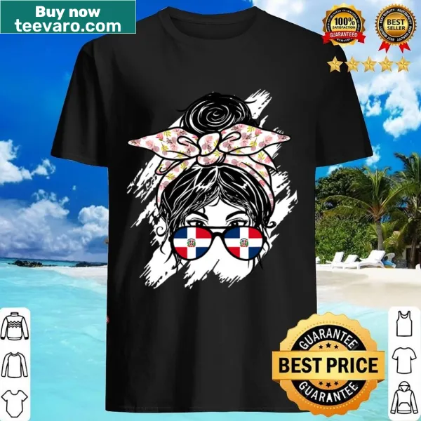 Graphic of a messy bun with bandana and glasses featuring the Dominican flag