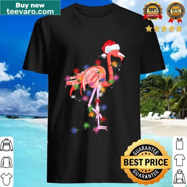 Christmas-themed shirt with flamingos and Santa for kids