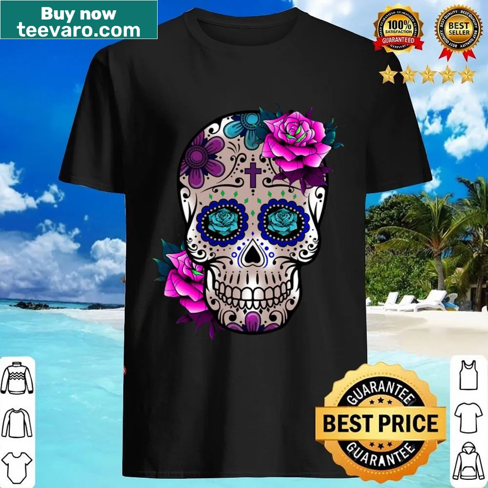T-shirt featuring a floral sugar skull design for Day of the Dead.
