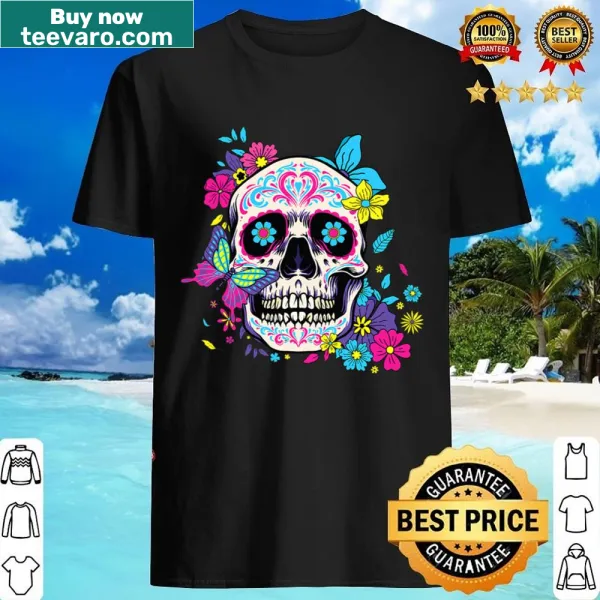 Intricate floral sugar skull design for Dia De Los Muertos celebration