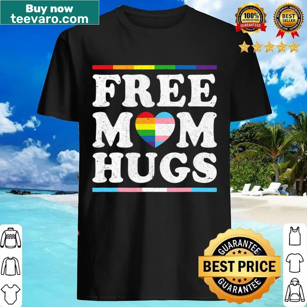 Rainbow heart shirt with Free Mom Hugs slogan