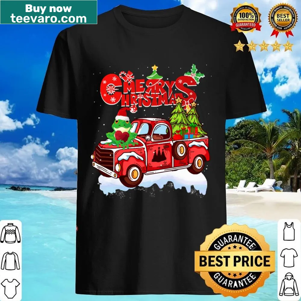 Funny Christmas shirt with frog in red truck design