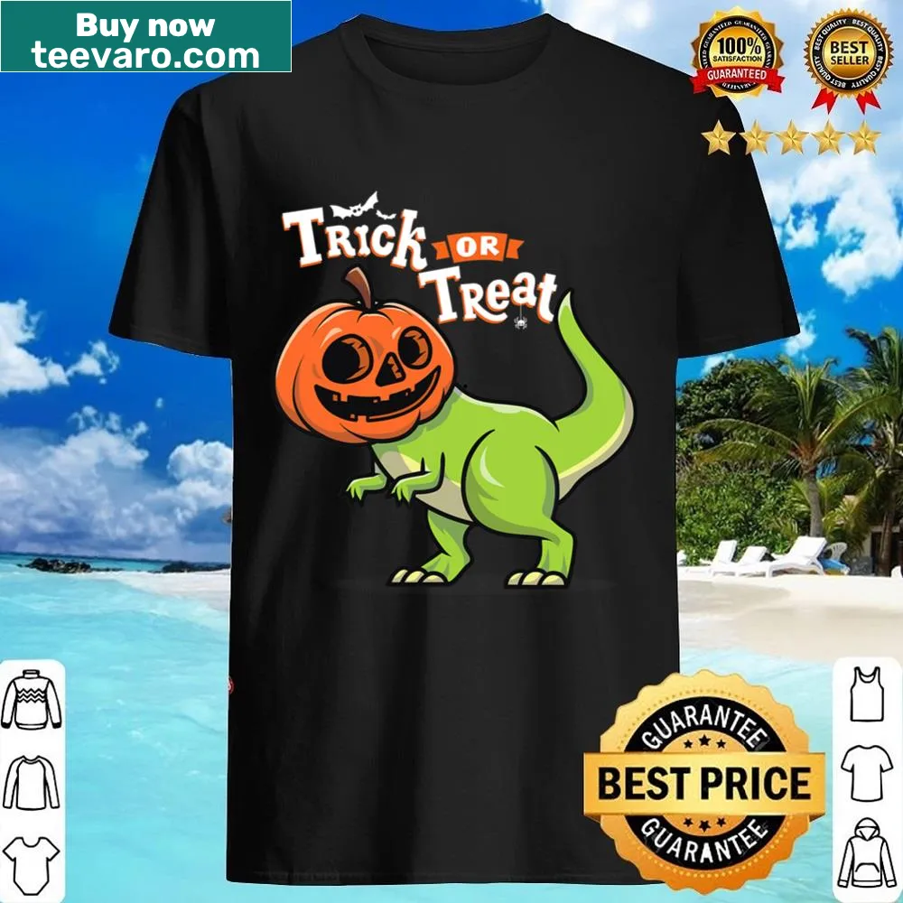 Funny Halloween shirt featuring a T-Rex and pumpkin design