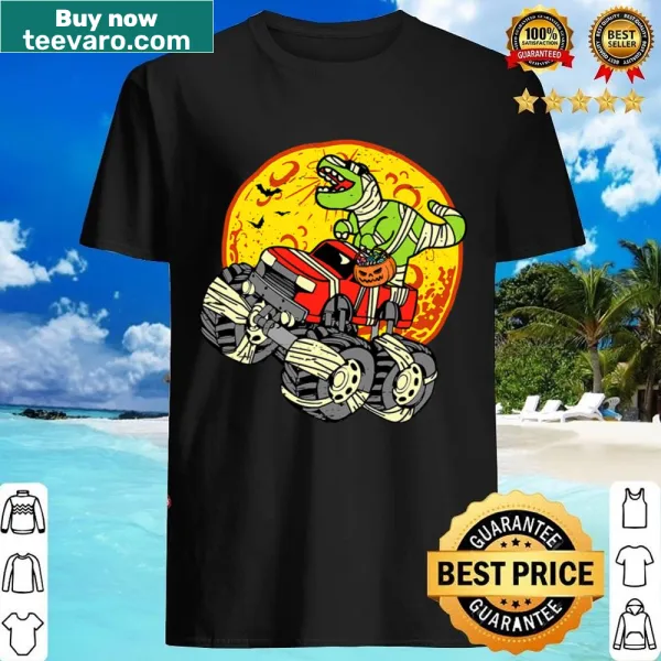 Cartoon mummy dinosaur monster truck shirt for kids