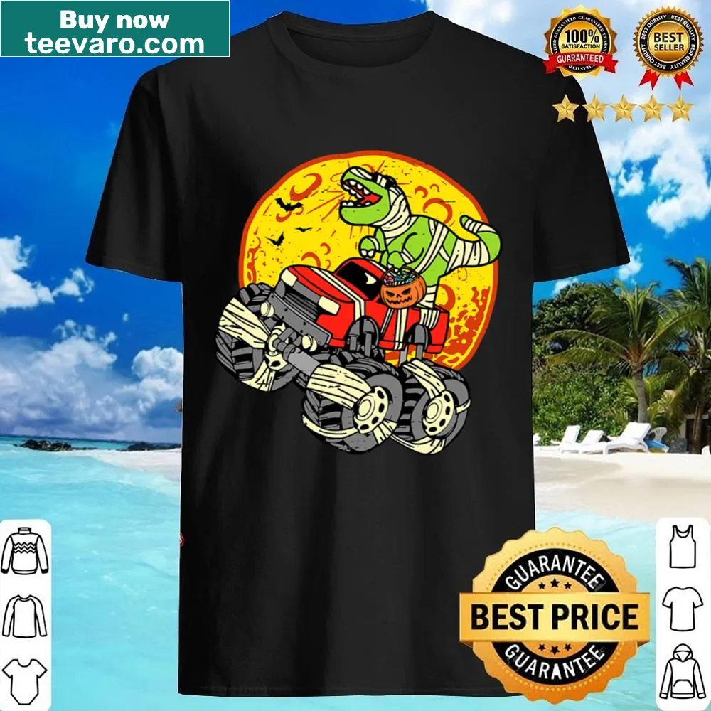 Cartoon mummy dinosaur monster truck shirt for kids