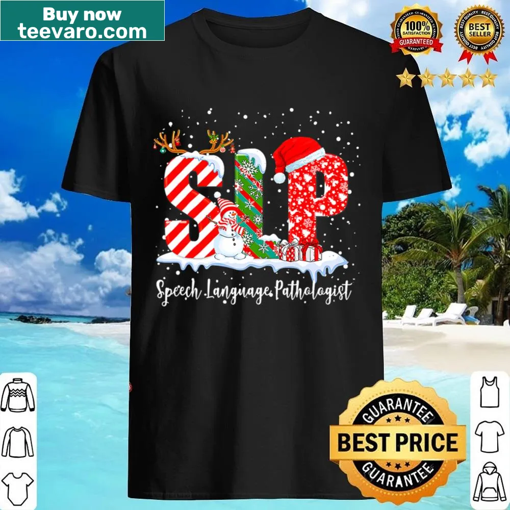 Cartoon Santa themed pajama shirt for speech language pathologists