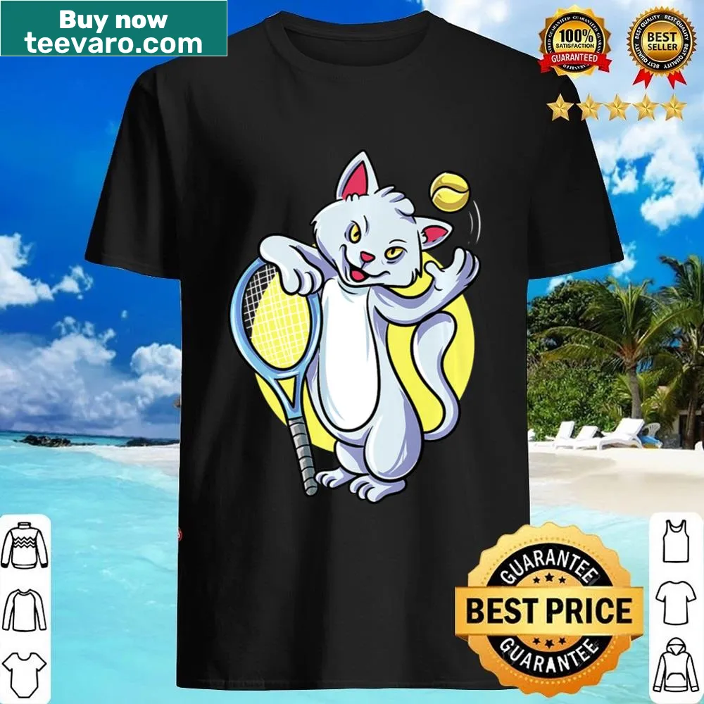 T-Shirt with a humorous cat and tennis player graphic