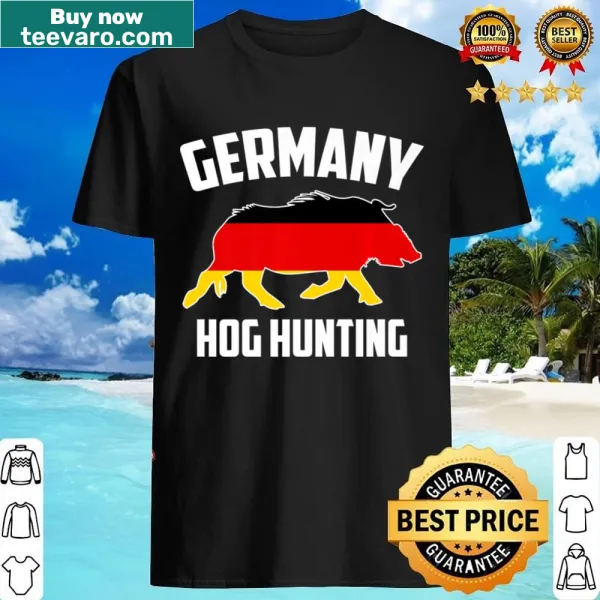 Graphic shirt featuring wild boar hunting theme and German flag