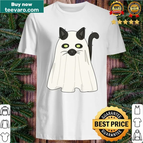 Adorable ghost cat graphic on a casual shirt