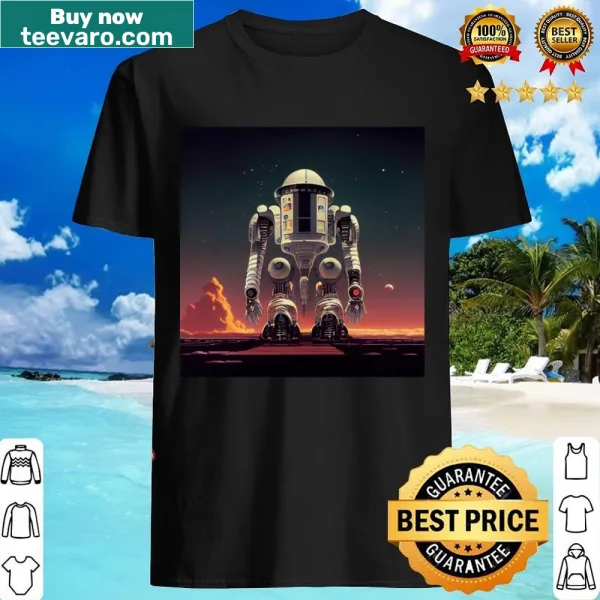 Retro design of a giant space robot on a shirt