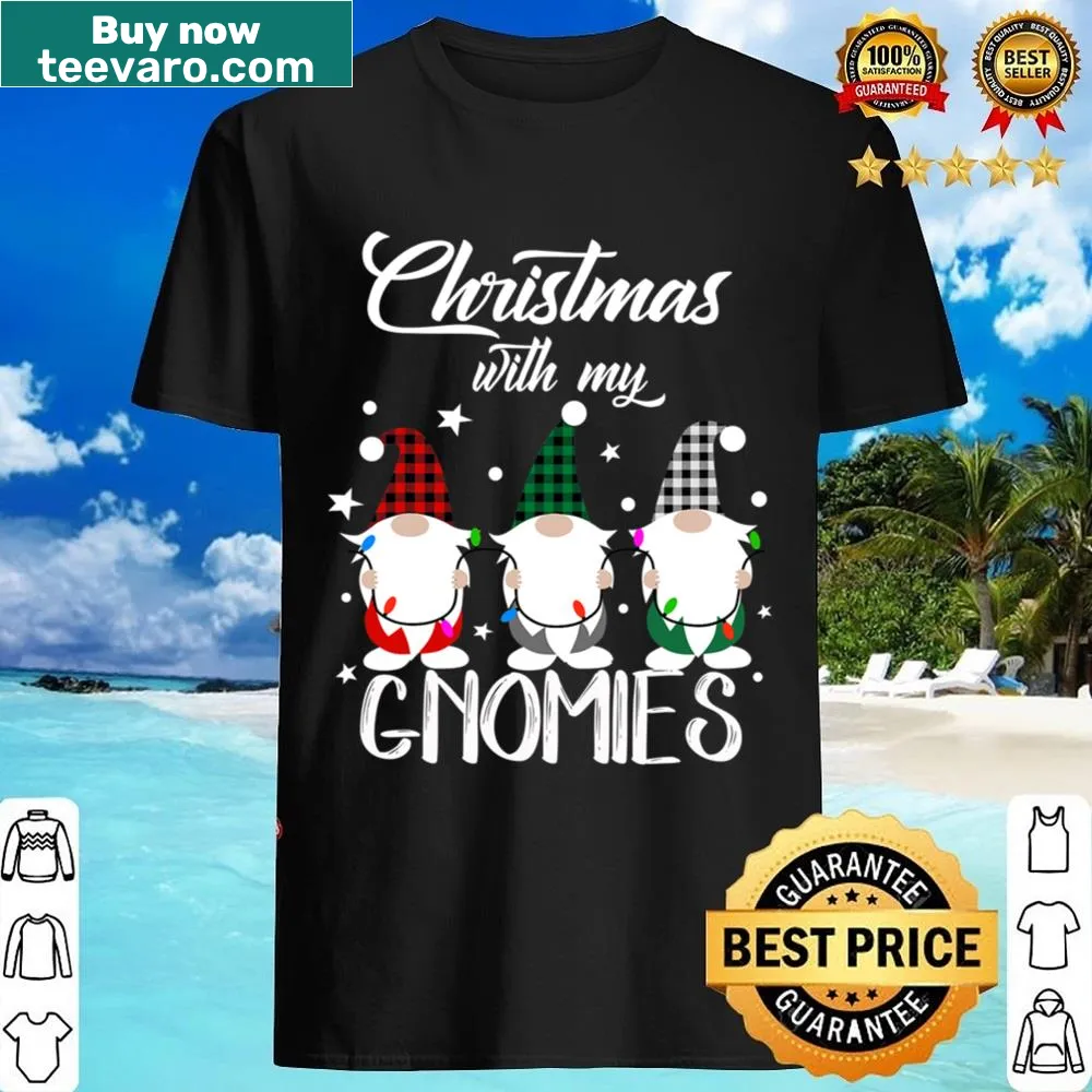 Festive gnome family design on a buffalo plaid shirt for Christmas