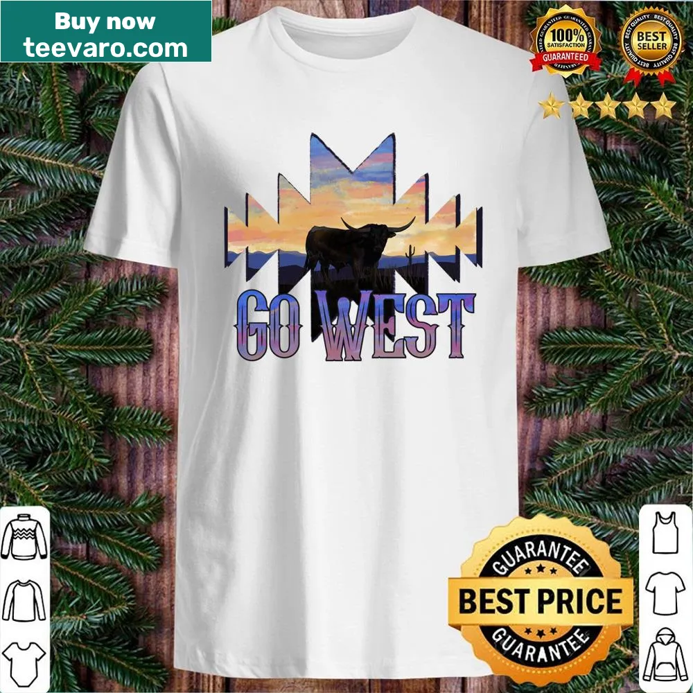 Playful Go West shirt with whimsical graphic text