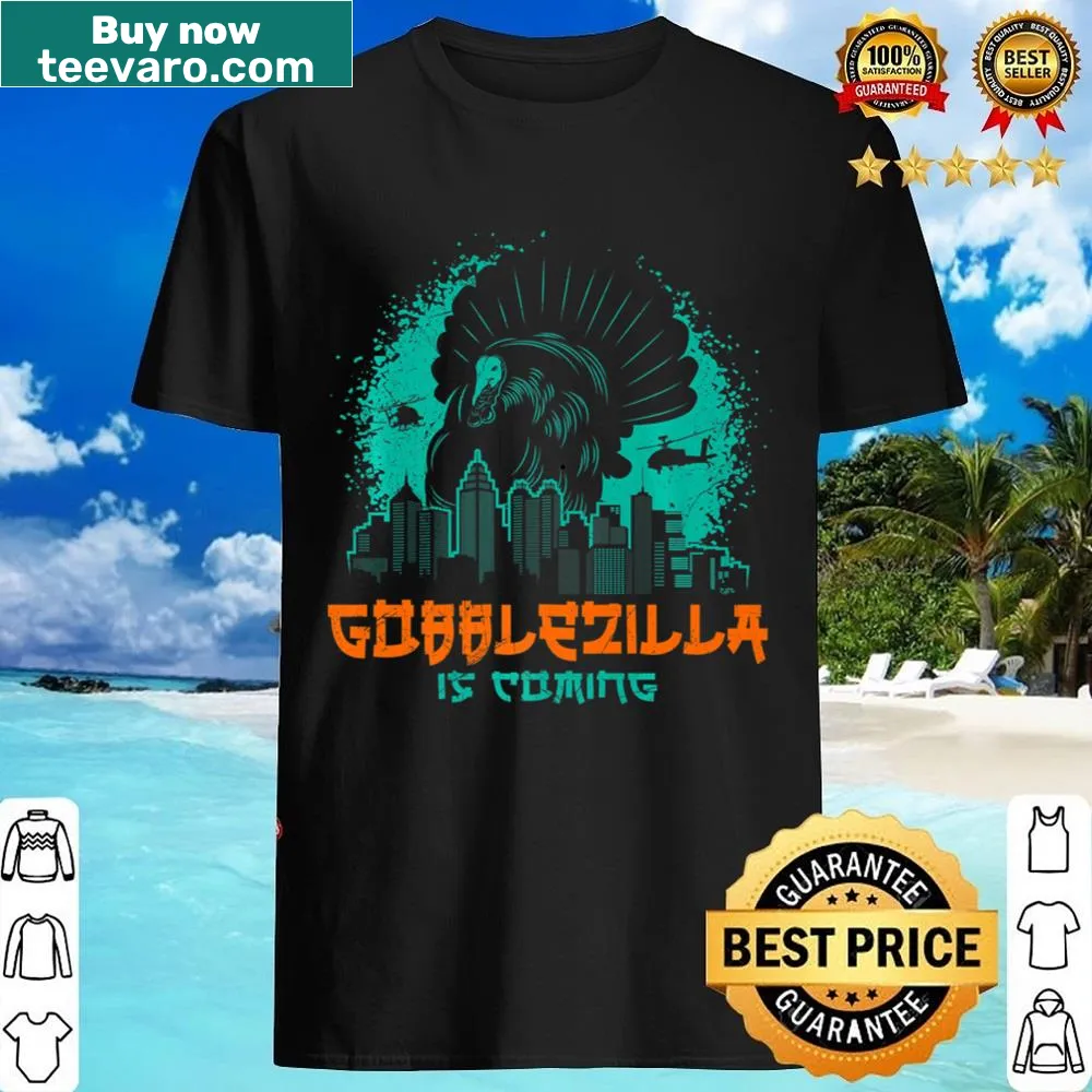 Gobblezilla-themed Thanksgiving shirt with a humorous design