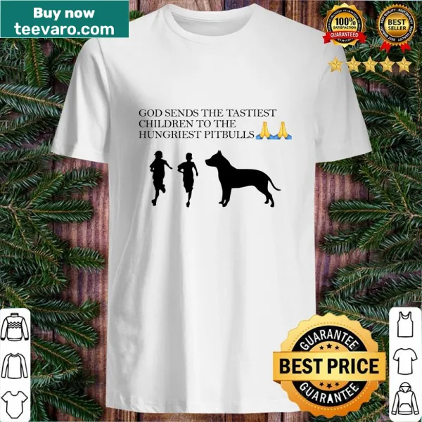 Witty shirt featuring a humorous phrase about pitbulls and children