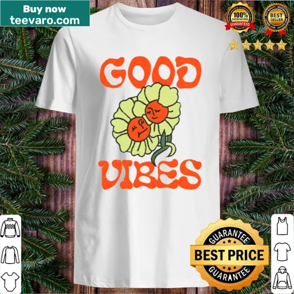 Abstract typography shirt with 'Good Vibes' text