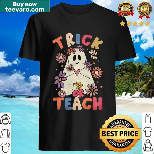 Floral ghost and text design for Halloween teacher shirt